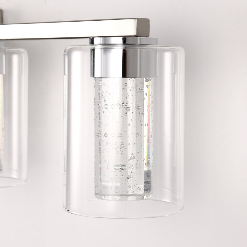 Ayushma Dimmable Crystal LED Bathroom Vanity Light with Glass Shade, Brushed Nickel, 5