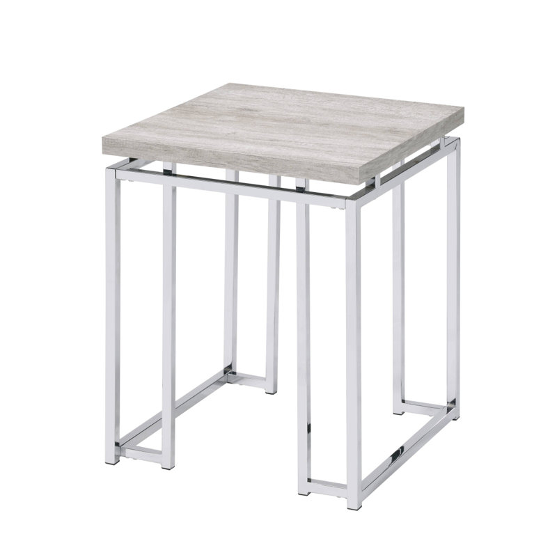 Table de bout en chêne naturel et chrome avec base en métal