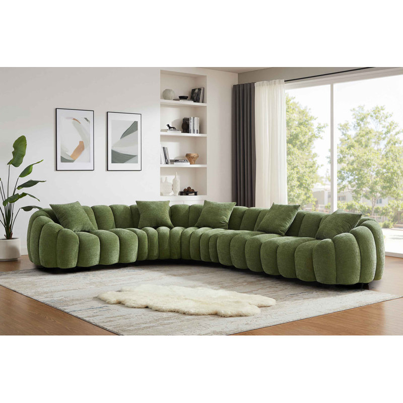 Modern Style Upholstered Modular Sectional, Green, 28.7"H x 112.2"W x 112.2"D