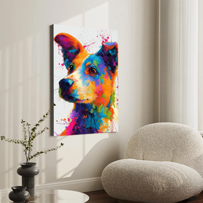 Colorful Splash Art Dog Portrait Large Gallery Wrapped Canvas Wall Art Print For Living Room Bedroom