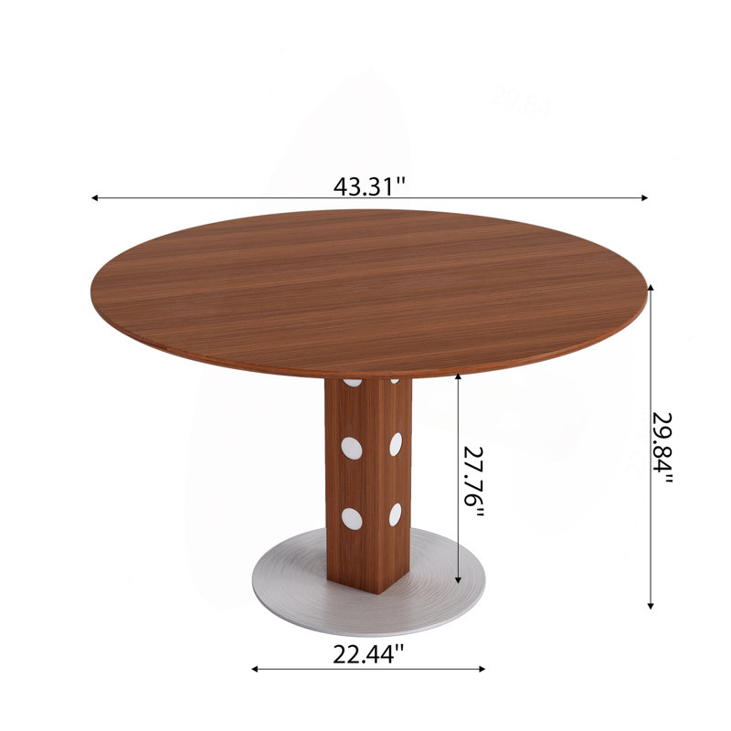 Farmhouse Round Small Dining Walnut Color Kitchen Table 43" With Solid Wood Tabletop For 2-4 Person, Brown, Walnut