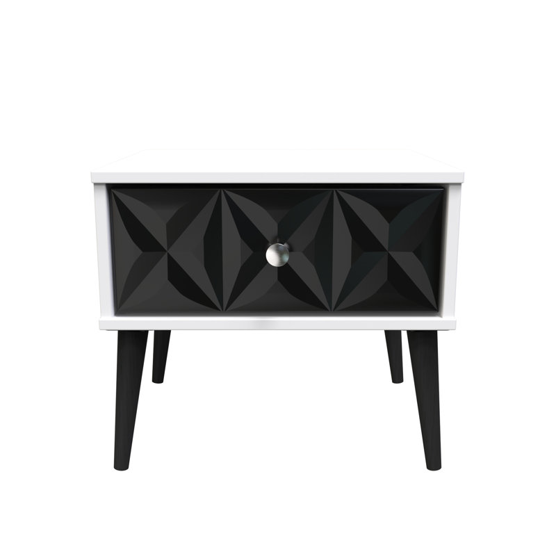 Carnlea 45cm W Manufactured Wood Bedside Table, Deep Black/White