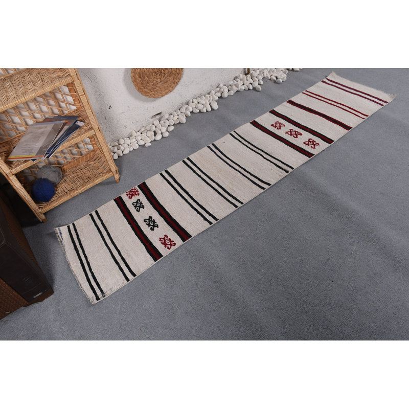 Tapis rétro, tapis Oushak, tapis Anatolian beiges, tapis turc, tapis de chambre à coucher, tapis de couloir 1,7 x 7,4 pi