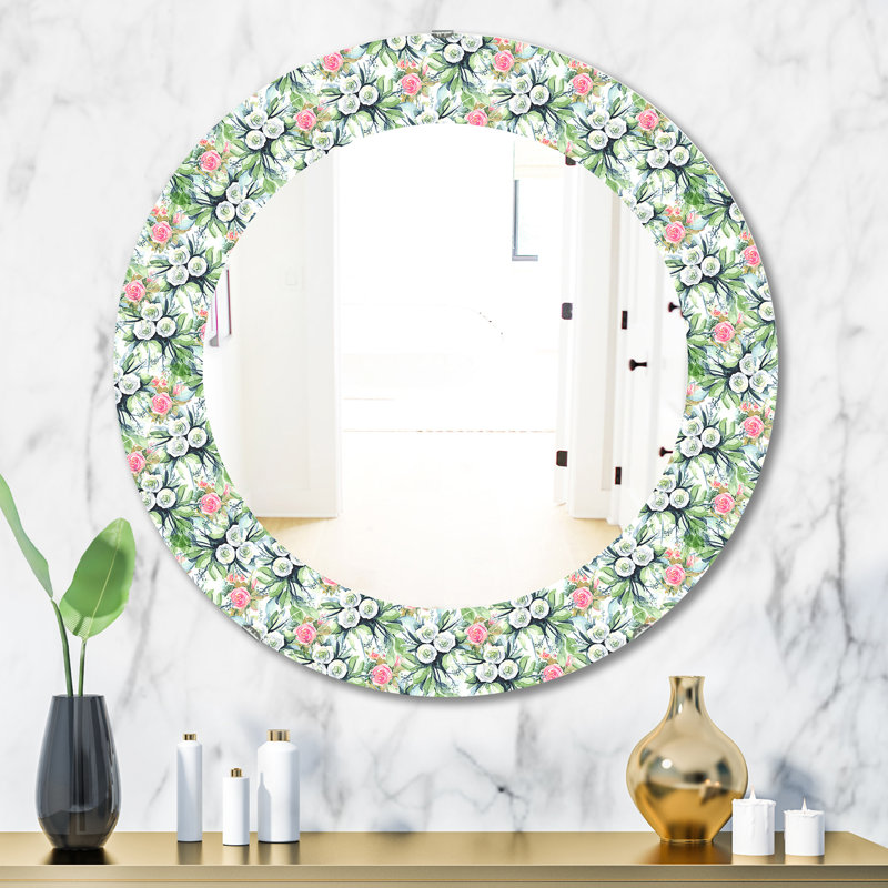 Fleurs vertes 4 - Miroir traditionnel, Blanc / Vert, H 23,6 po x l 23,6 po