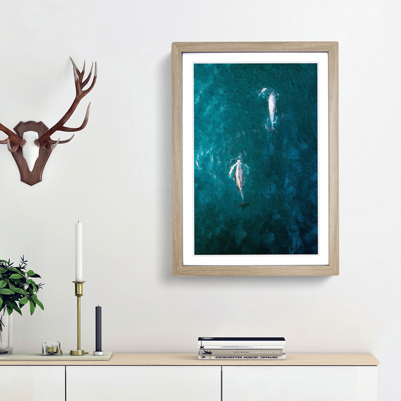 Dolphins Heading North - Picture Frame Painting Print, 65cm H x 48cm W x 2cm D, Oak Framed