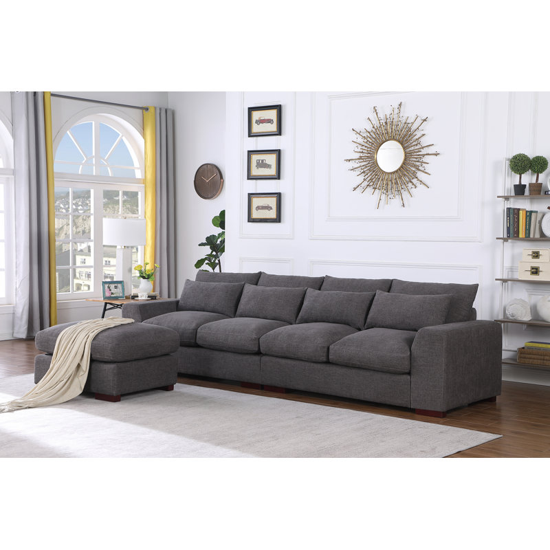123" Wide Reversible Modular Sofa with Ottoman, Dark Gray Linen Blend