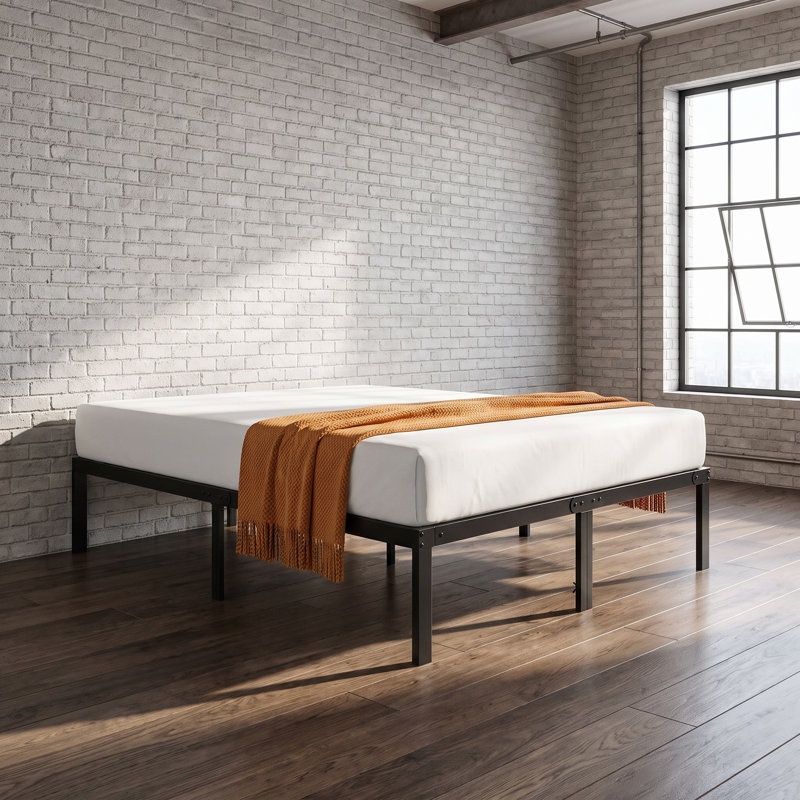 Structure de lit double en acier noir avec rangement sous le lit, sans sommier tapissier, Lit double