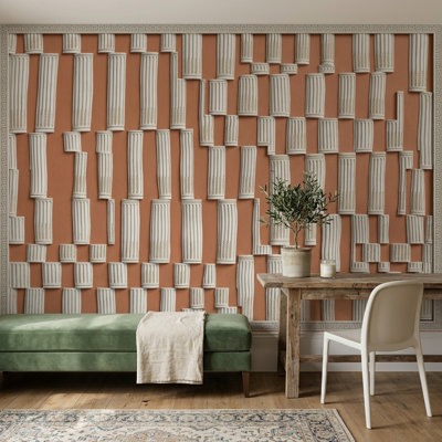 Fluted Columns Wallpaper Greek Key Border 3D Relief Removable Wall Decor