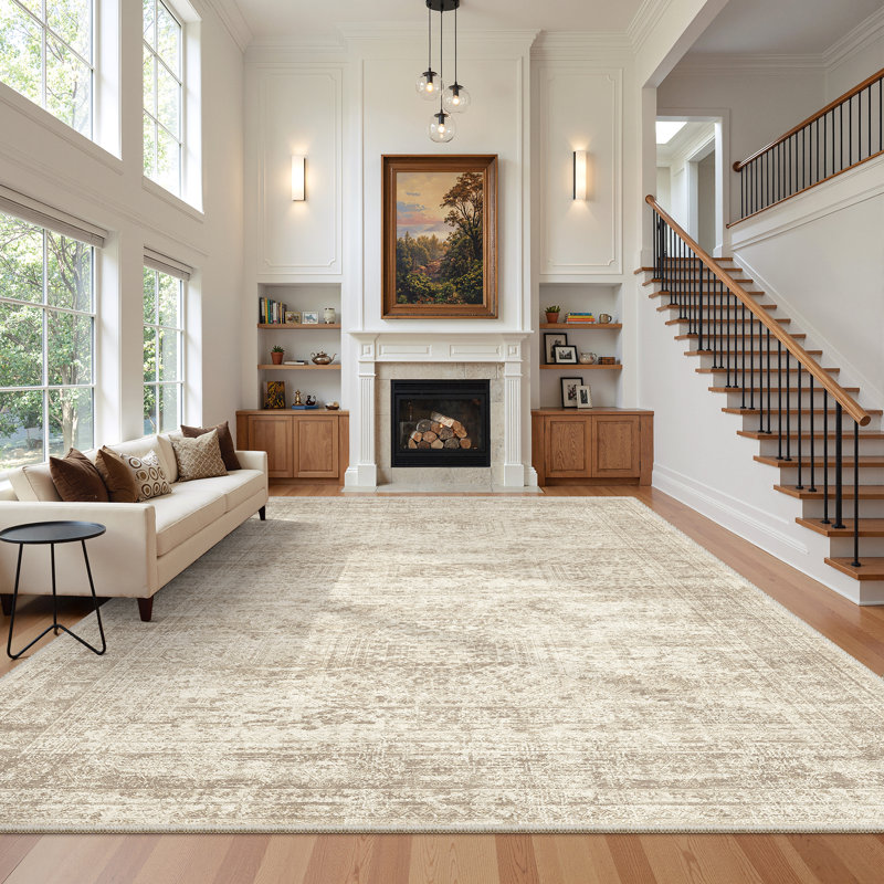 Washable Distressed Persian Rug, Rectangle 8' x 10', Beige