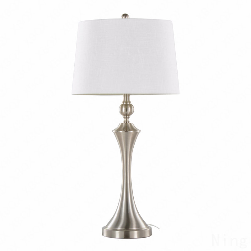 Ensemble de 2 lampes de table modernes en nickel brossé avec port de charge USB, abat-jour tambour blanc