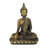 Brown Polystone Meditating Buddha Sculpture with Engraved Carvings and Relief Detailing
