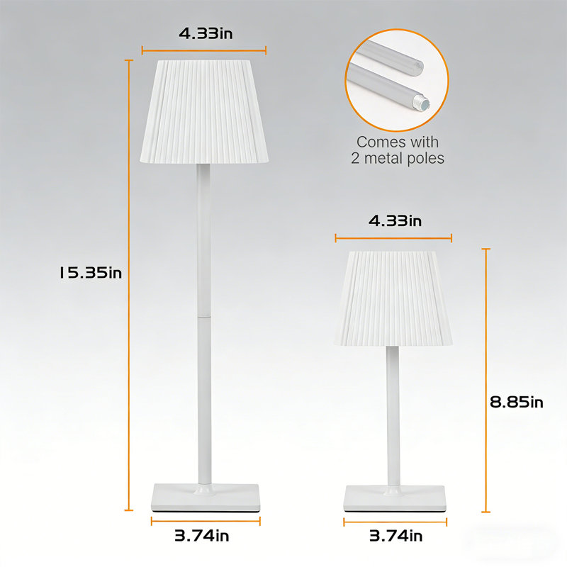 Lampe DEL blanche rechargeable de 15,3 pouces avec contrôle tactile - Design blanc cannelé, 3 couleurs de lumière, gradation continue, charge USB-C, ensemble de 2