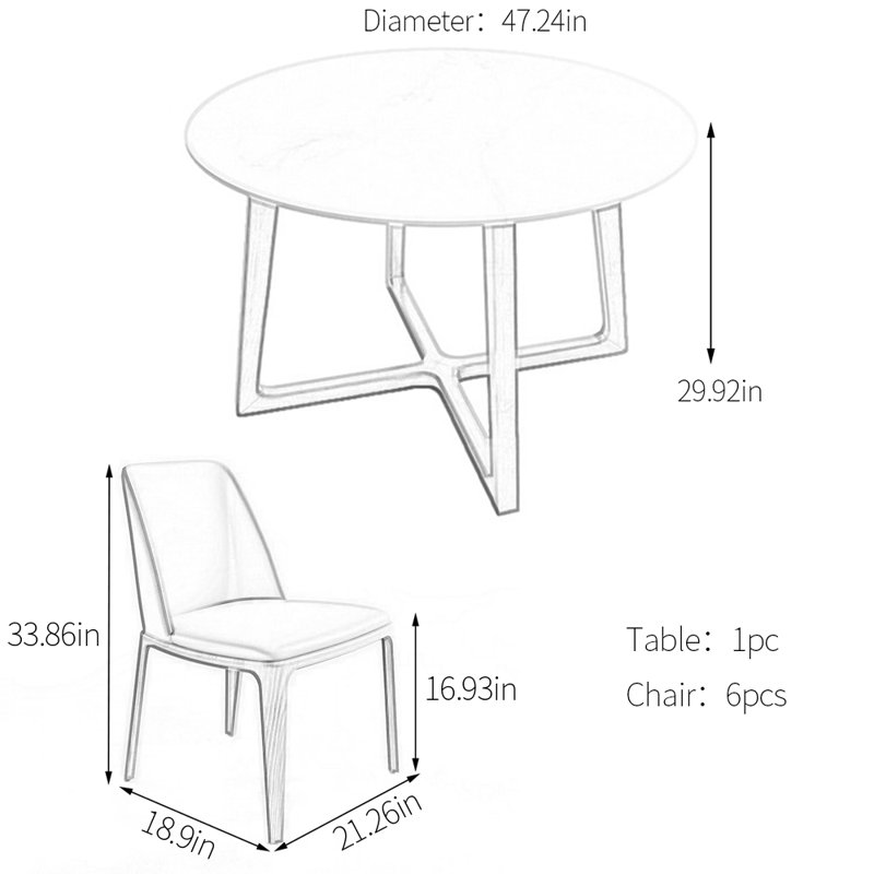 Ensemble de table de salle à manger, H 29,92 po x L 47,24 po x l 47,24 po