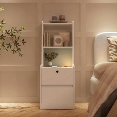 Nightstand With Charging Station, Smart Nightstand With Night Light, Night Stand With Bookshelf, Bedside Tables by Ebern Designs
