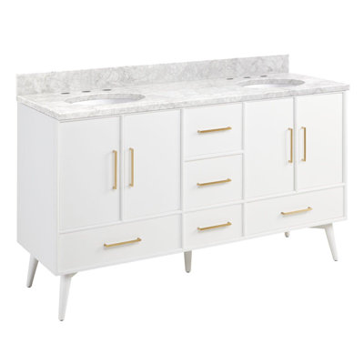 Ensemble de meuble-lavabo double 60 po avec lavabo sous-comptoir ovale 60 po Novak
