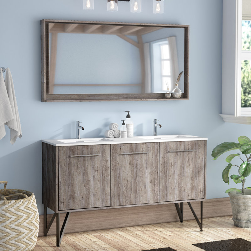 Almaraz 59.125'' Double Bathroom Vanity with Quartz Top, Nature Wood