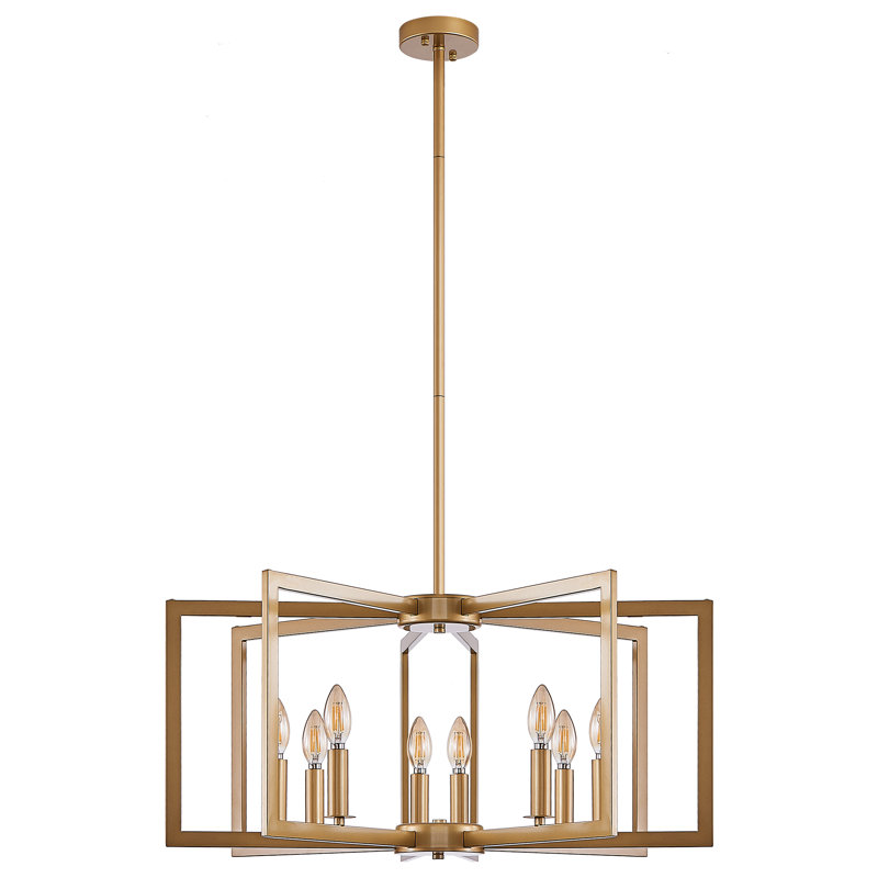 Lustre moderne en métal avec tiges réglables, Doré, 8 lumières