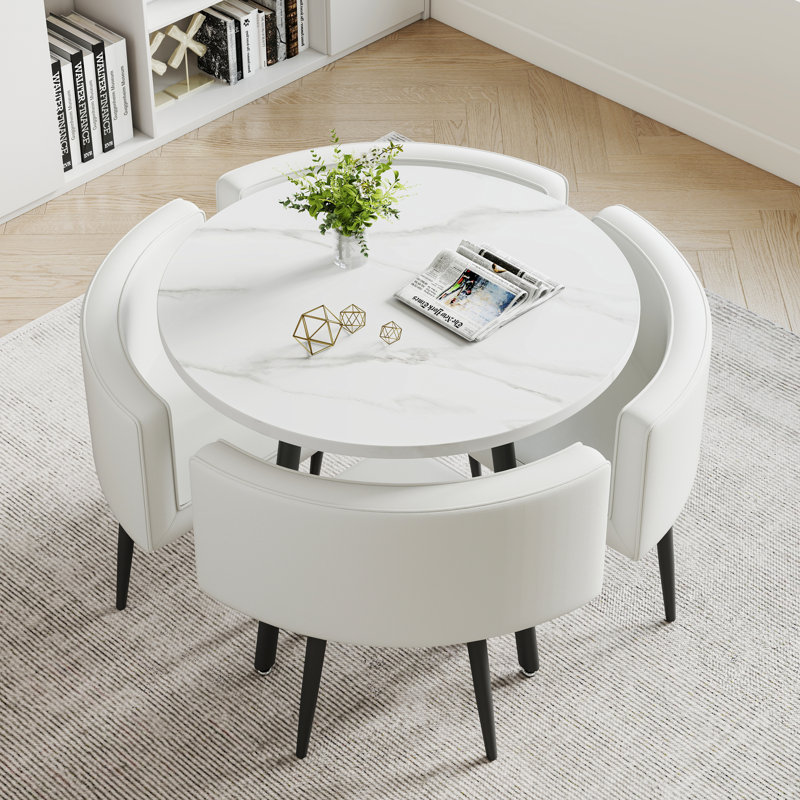 Ensemble de chaises rondes et plateau en bois 31,49 po, double usage pour appartement et réception, White