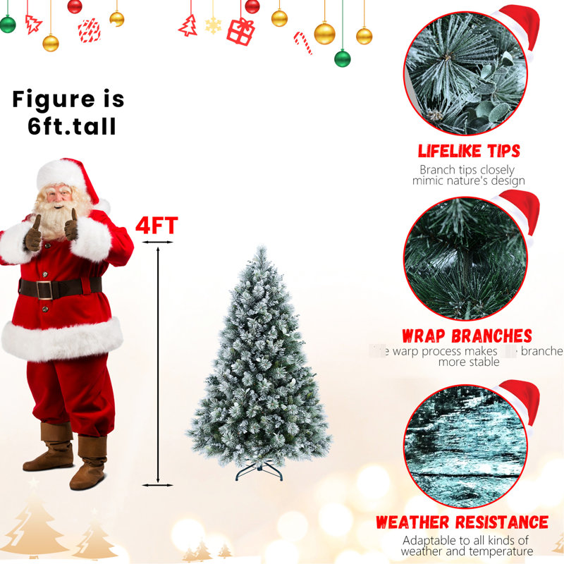 Arbre de Noël artificiel de 4 pi avec pin et eucalyptus, 404 pointes, structure à charnières, support en métal pour feuilles d'eucalyptus d'ambiance festive, conception, décoration des Fêtes