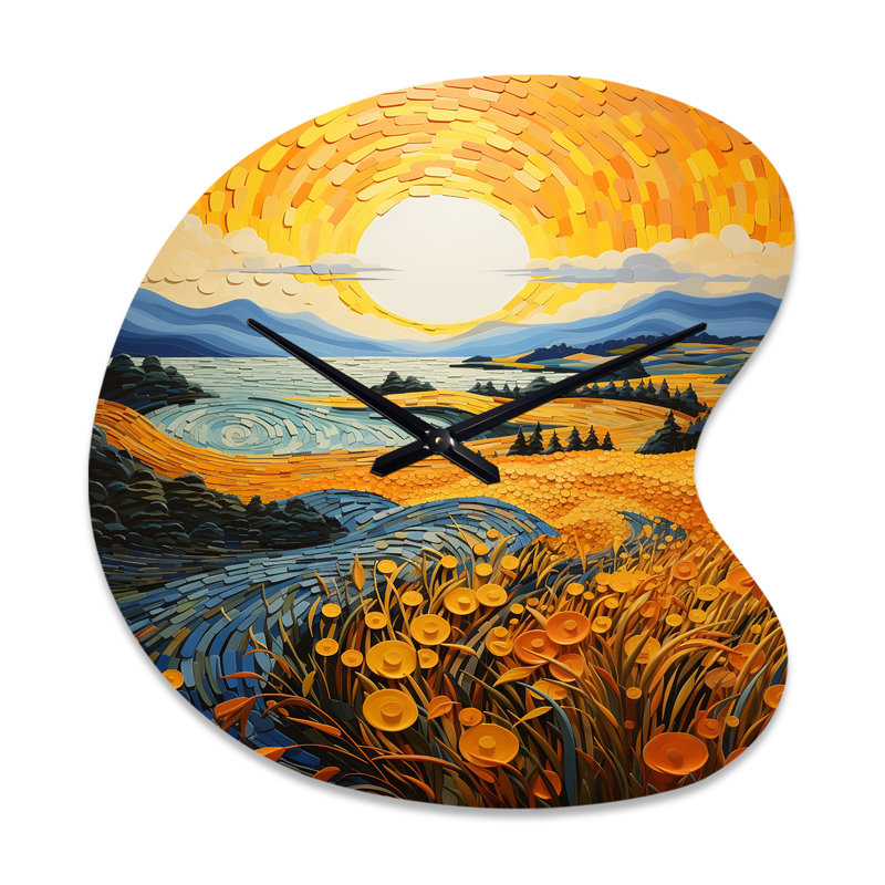 Vangogh Harvest Time In The Wheat Fields II - Drop Shape Large Vangogh 3D Wall Clock, Small