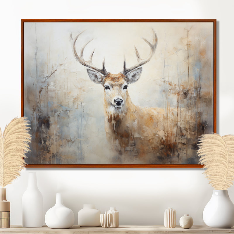 Minimalisme beige, portrait de cerf IV - impression sur toile encadrée de cerf, H 24 po x l 32 po x P 1 po