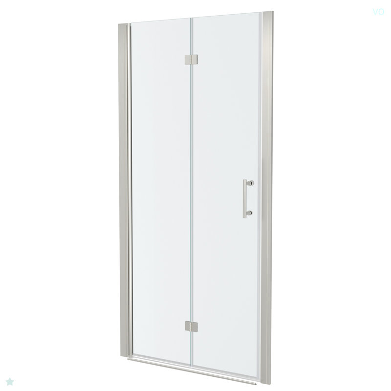Porte de douche pliante sans cadre avec verre trempé l 34 po x H 72 po, Nickel