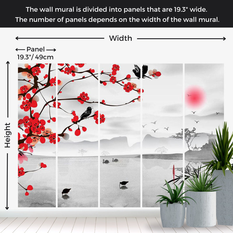 Murale paysage pelez et collez - Jardin japonais, L 57 po x L 41 po