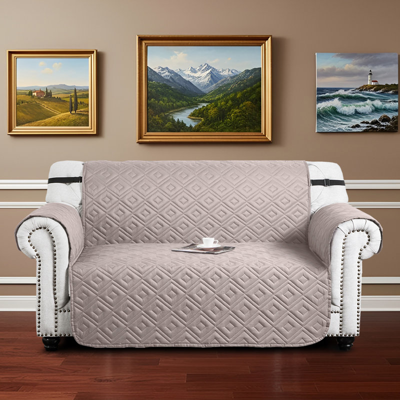 Microfiber / Microsuede Box Cushion Sofa Slipcover, 179cm H x 224cm (2 Seater), Beige & Cream