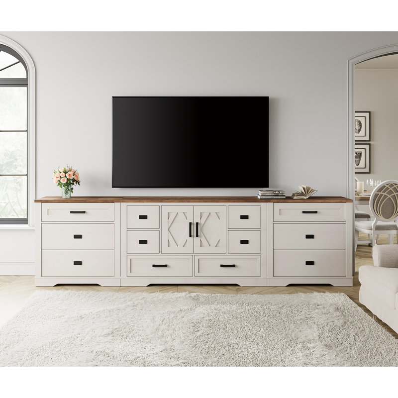 Meuble audio-vidéo en bois avec tiroirs et armoire Laziza 3-en-1, Bois blanc