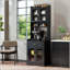 Armoire de cuisine noire avec support à micro-ondes et compartiment ouvert-223137565