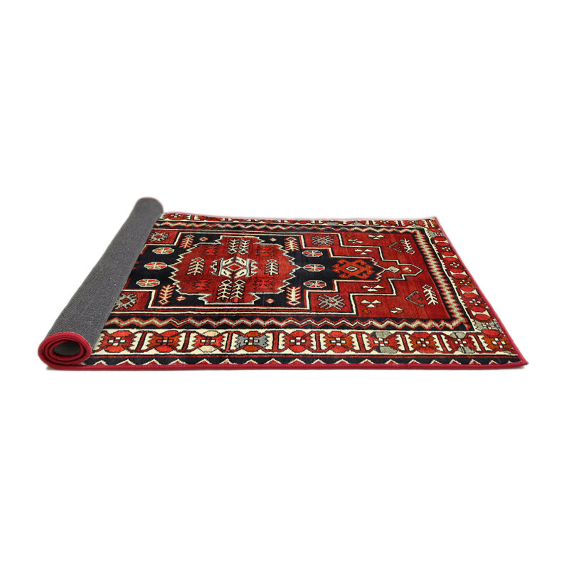 Tapis traditionnel noir / rouge / beige, Rond 7 pi