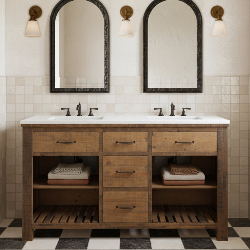Meuble-lavabo double 60 po avec plateau en quartz Marlie