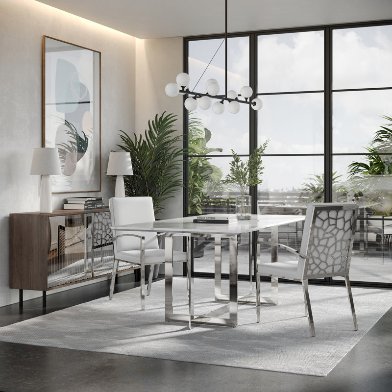 Metal Base Dining Table, Silver