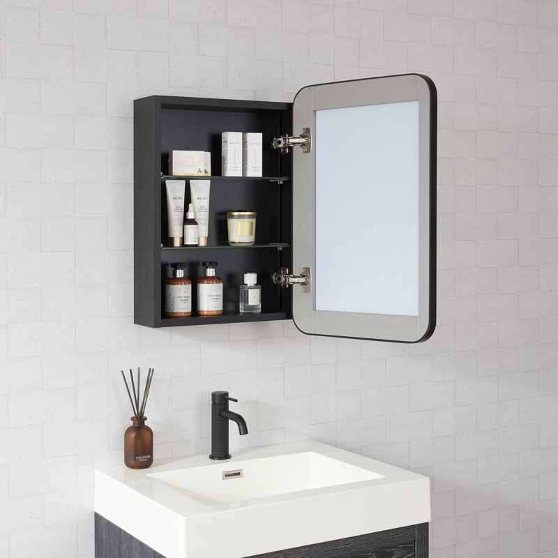 Armoire à pharmacie rectangulaire avec miroir Lagos, H 24 po x l 16 po x P 5,9 po, Noir brossé