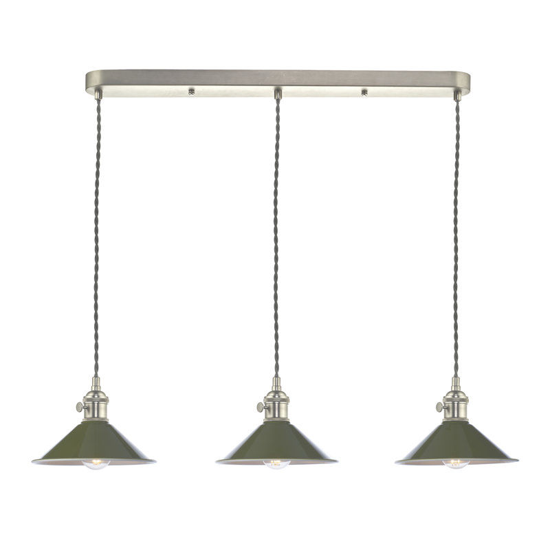 Hadano 3LT SUSPENSION WITH METAL SHDS, Antique Chrome/Olive Green, 234cm H x 58cm W x 58cm D