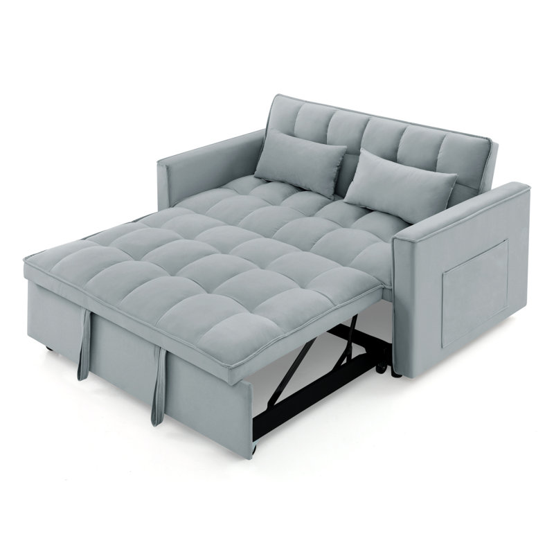 54.33 Inch Versatile Foldable Sofa Bed In 3 Lengths, Modern Sofa  Velvet Pull-Out Bed, Adjustable Back (Light Gray)