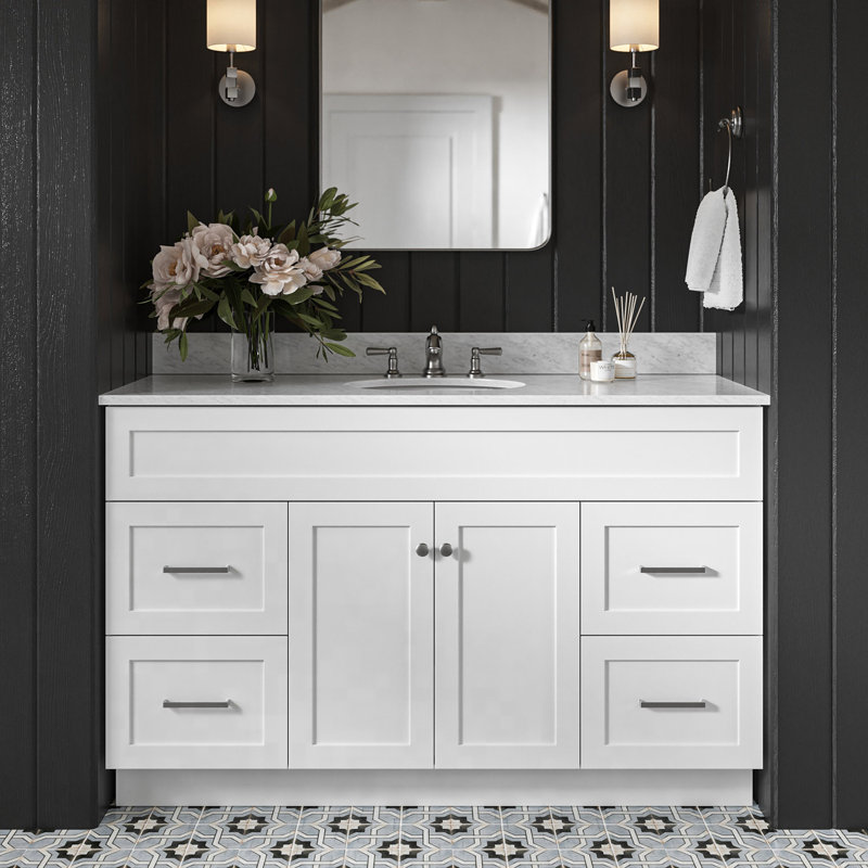 Partham 55'' Single Bathroom Vanity with Carrara Marble Top, White