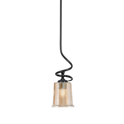 Sadea Stem Hung Mini Pendant Shown In Matte Black Finish With 5.25" Amber Bubble Glass