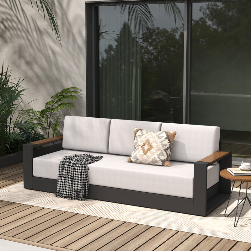 Outdoor Patio Sofa With Cushions, Black