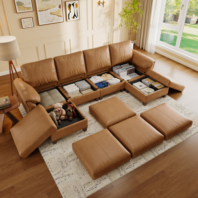 Canapé modulaire en forme de U avec rangement de 123 po et 6 places, gris