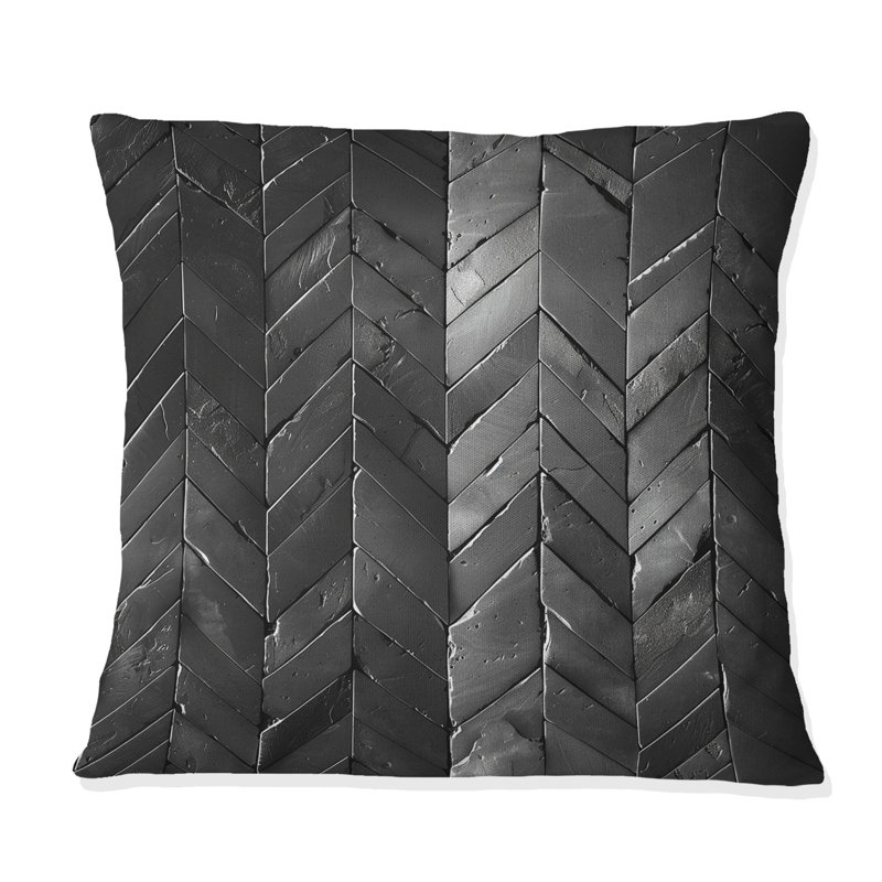 Coussin décoratif noir à chevrons - Mid-Century, H 16 po x l 16 po