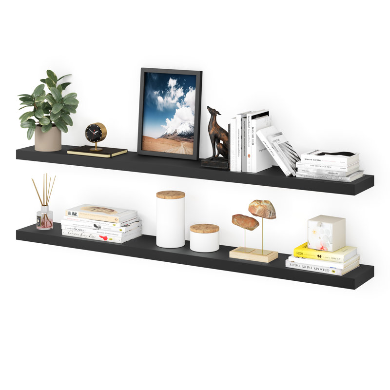 Miami 60" W x 8" D Floating Shelves Set with Invisible Wall Mount Brackets, Black