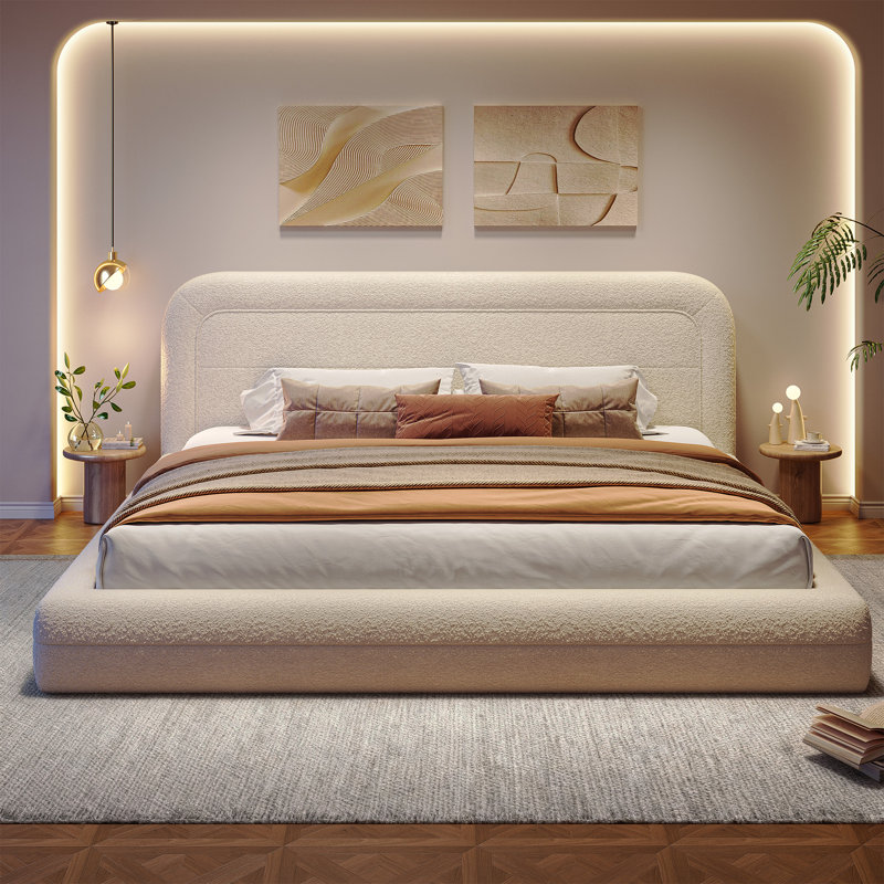 Upholstered Cloud Bed Frame With Anti-Collision Soft Rounded Corners, King