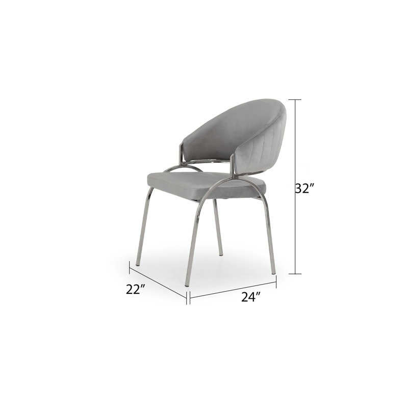 Tehesha Velvet Dining Chair (Set of 2), Gray, Stainless Steel