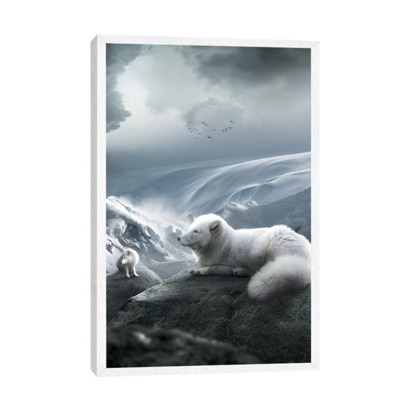Arctic Foxes by Zenja Gammer - Print on Canvas, 66.04 cm H x 45.72 cm W, White Framed