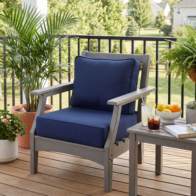 6 Inch Sunbrella Outdoor Chair Seat Back Cushion Set, Canvas Navy, 25" W x 25" D