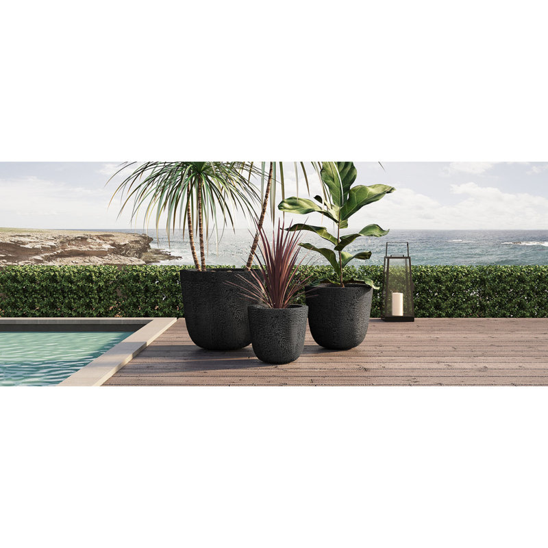  Lightweight MGO Planter Set of 3, Round Weather Resistant Outdoor Indoor Flower Pots for Garden Patio, Black, Black