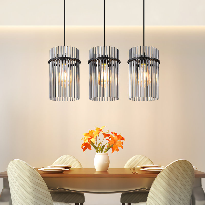 3 - Light Glass Cylinder Pendant, Black