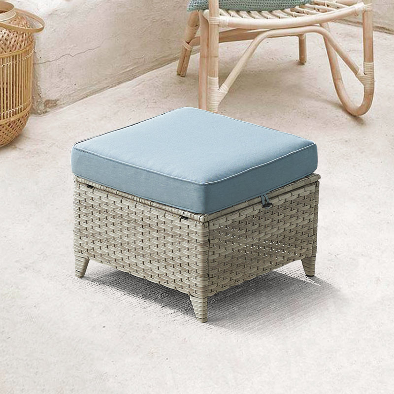 Repose-pieds d'extérieur avec coussin Carolina, Bleu pastel