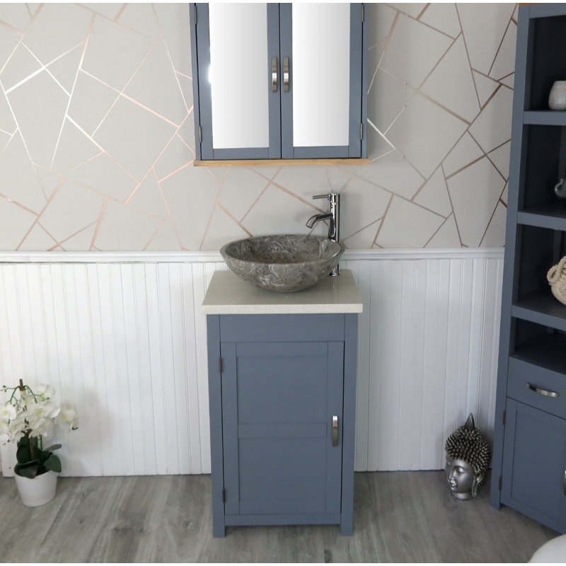 Scranton 515 mm Freestanding Cloakroom Vanity with Vessel Stone Basin, White Quartz, Grey